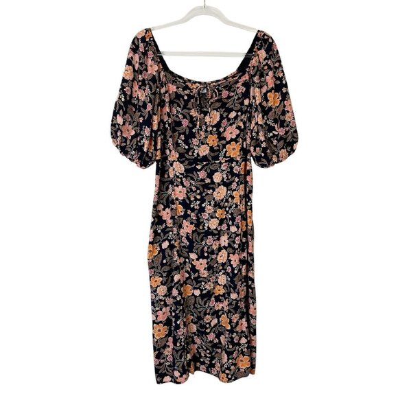 Old Navy Floral Midi Dress Women’s Size XL Puff Sleeves Smocked - Picture 1 of 9